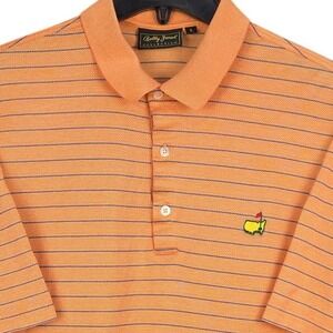 Bobby Jones Masters Golf Polo Shirt Mens Large Orange Blue Stripe Cotton Italy